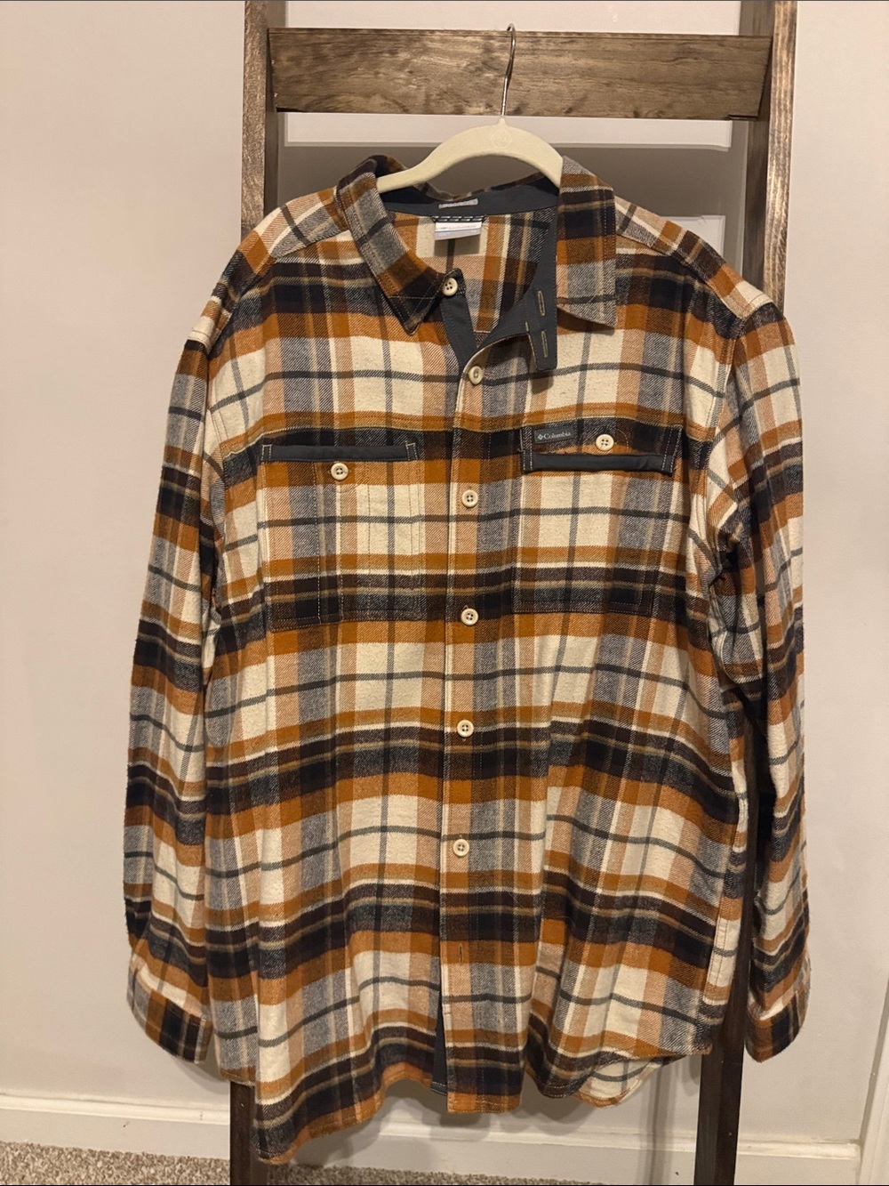 Columbia Men's Plaid Button-Down Shirt in Brown, Cream & Gray